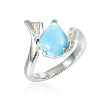 Larimar and White Topaz Wave Ring
