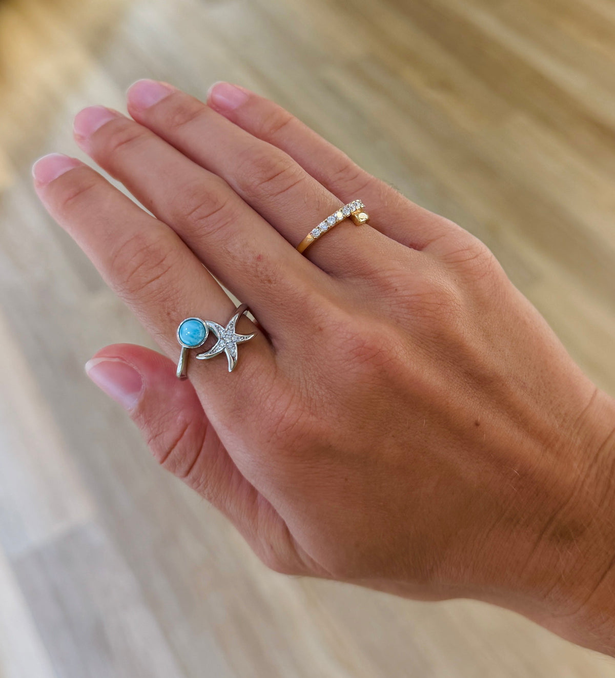 Larimar and Starfish Wrap Ring
