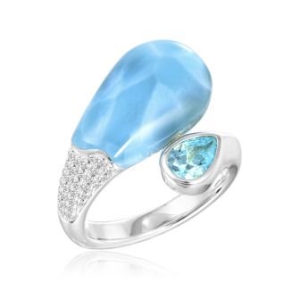 Larimar, Aquamarine, and Topaz Wrap Ring