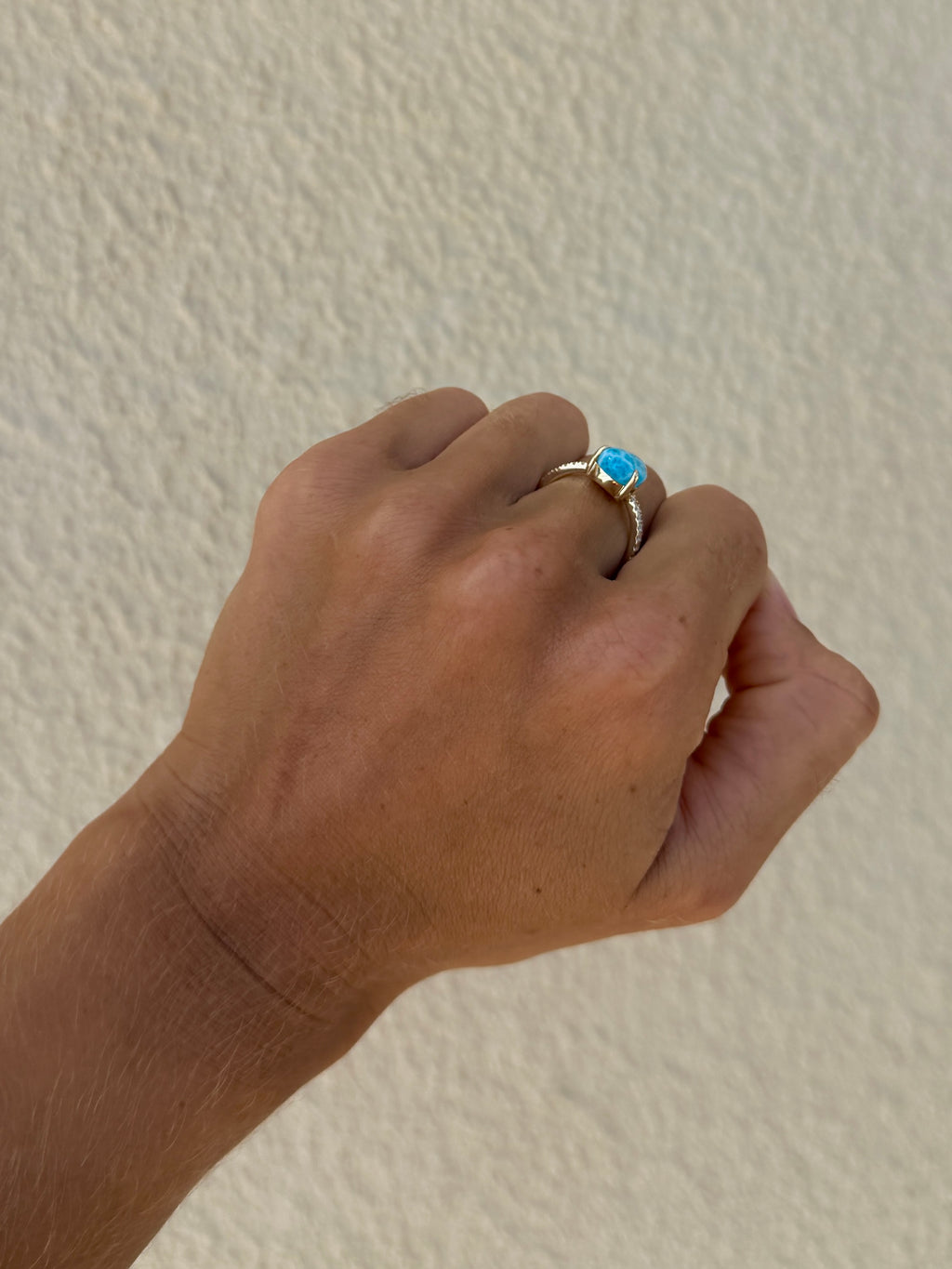 Larimar Ring with Diamond Band