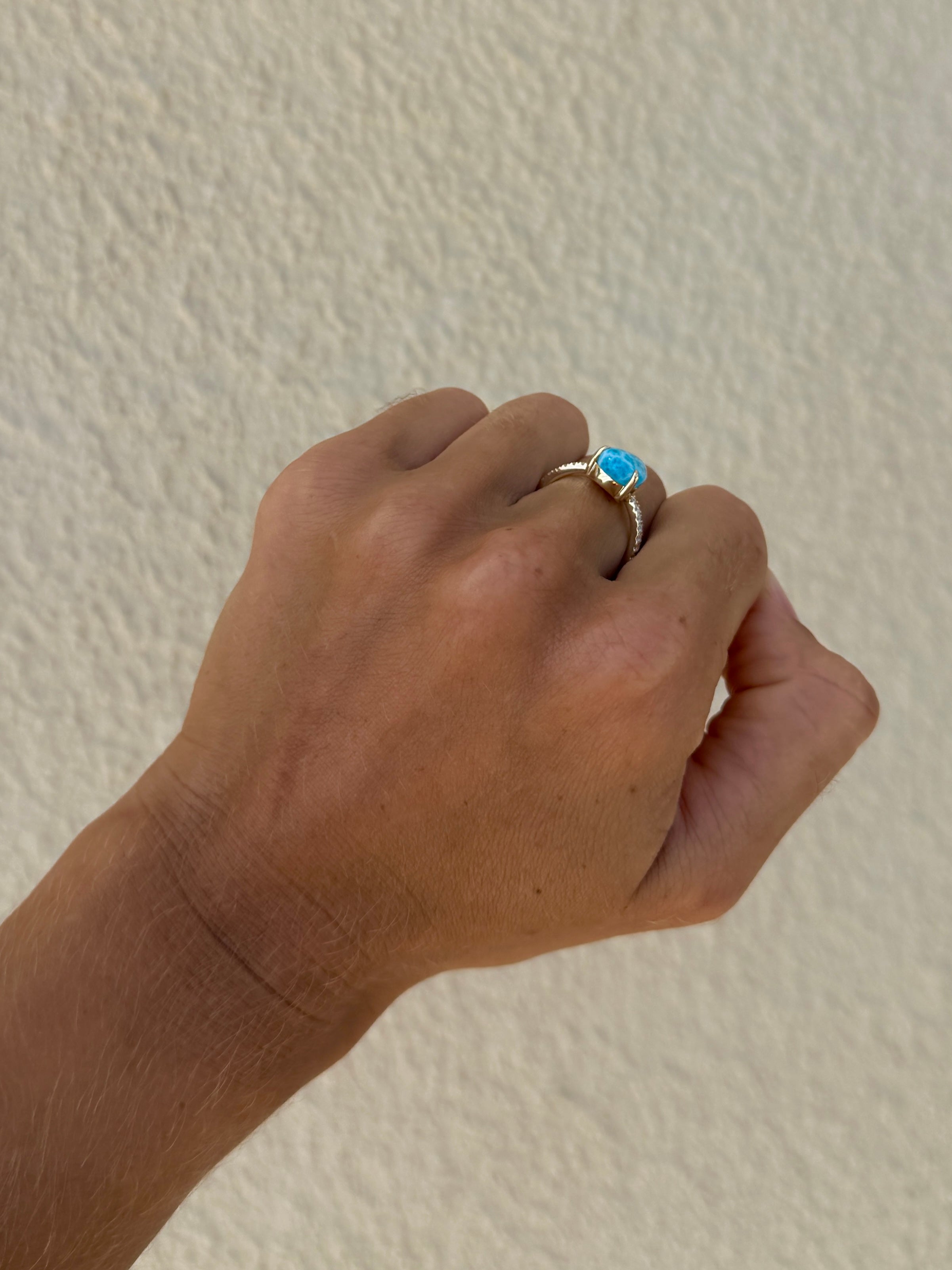 Larimar Ring with Diamond Band