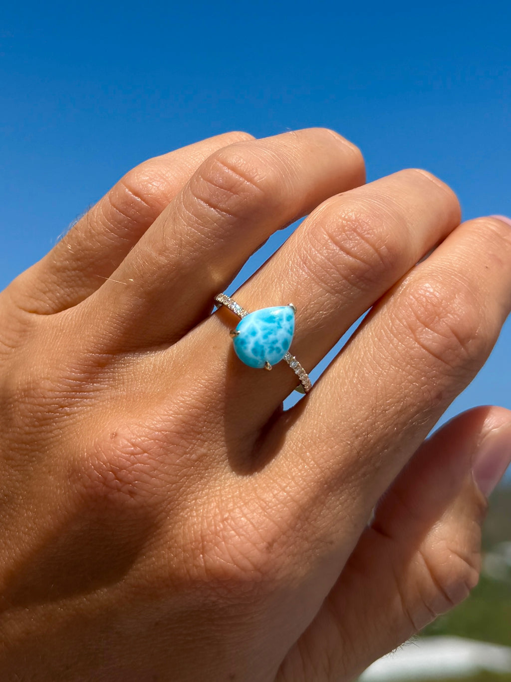 Larimar Ring with Diamond Band
