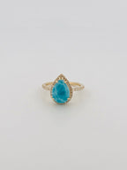 Pear Larimar and Diamond Halo Ring