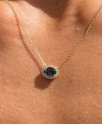 London Blue Topaz and Diamond Halo Pendant Necklace