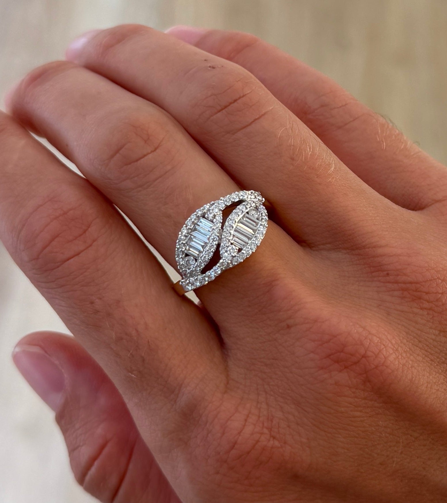 Double Leaf Diamond Ring