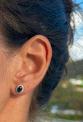Sapphire Oval Studs with Diamond Halos