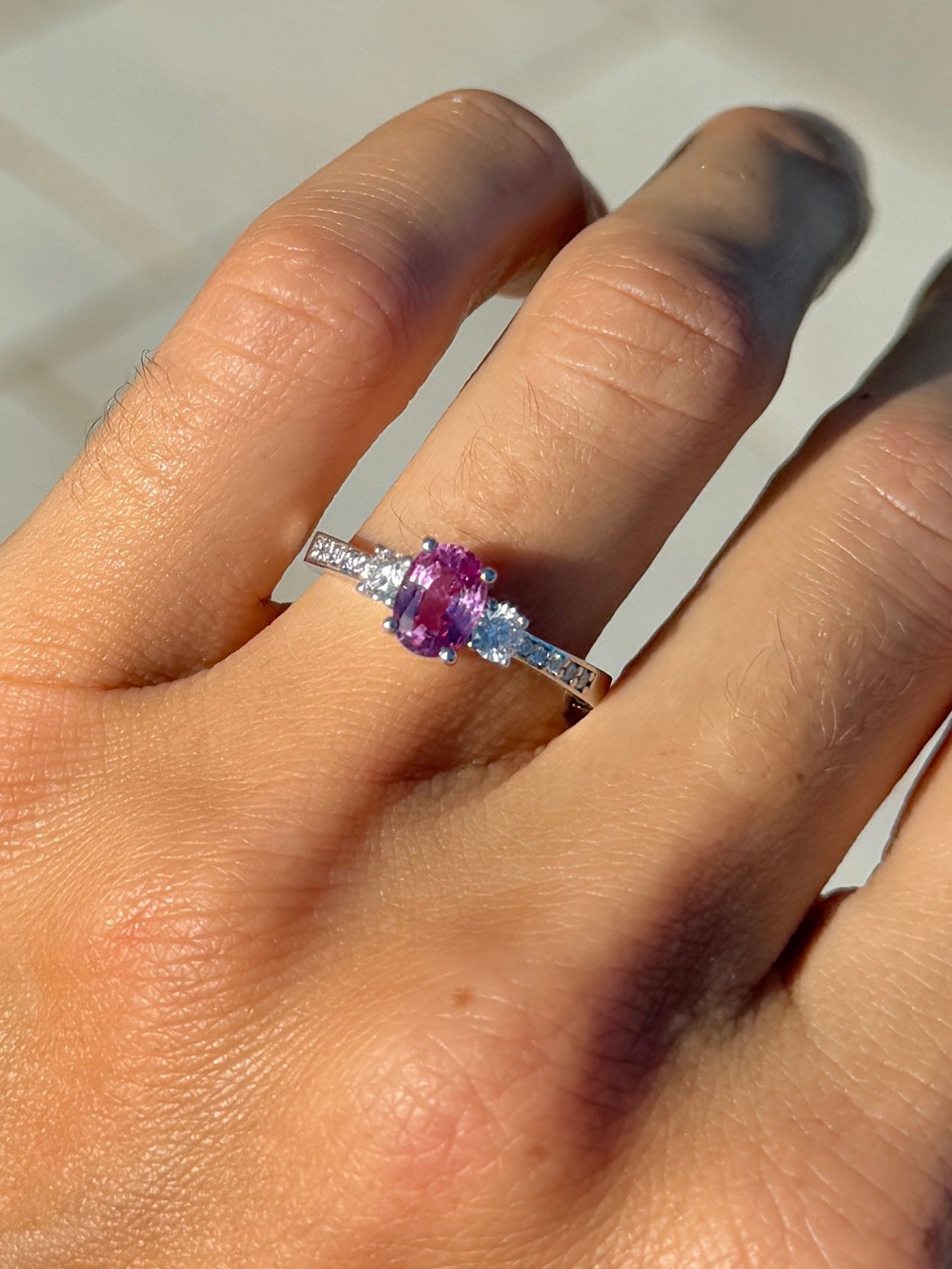 Pink Sapphire and Diamond Ring