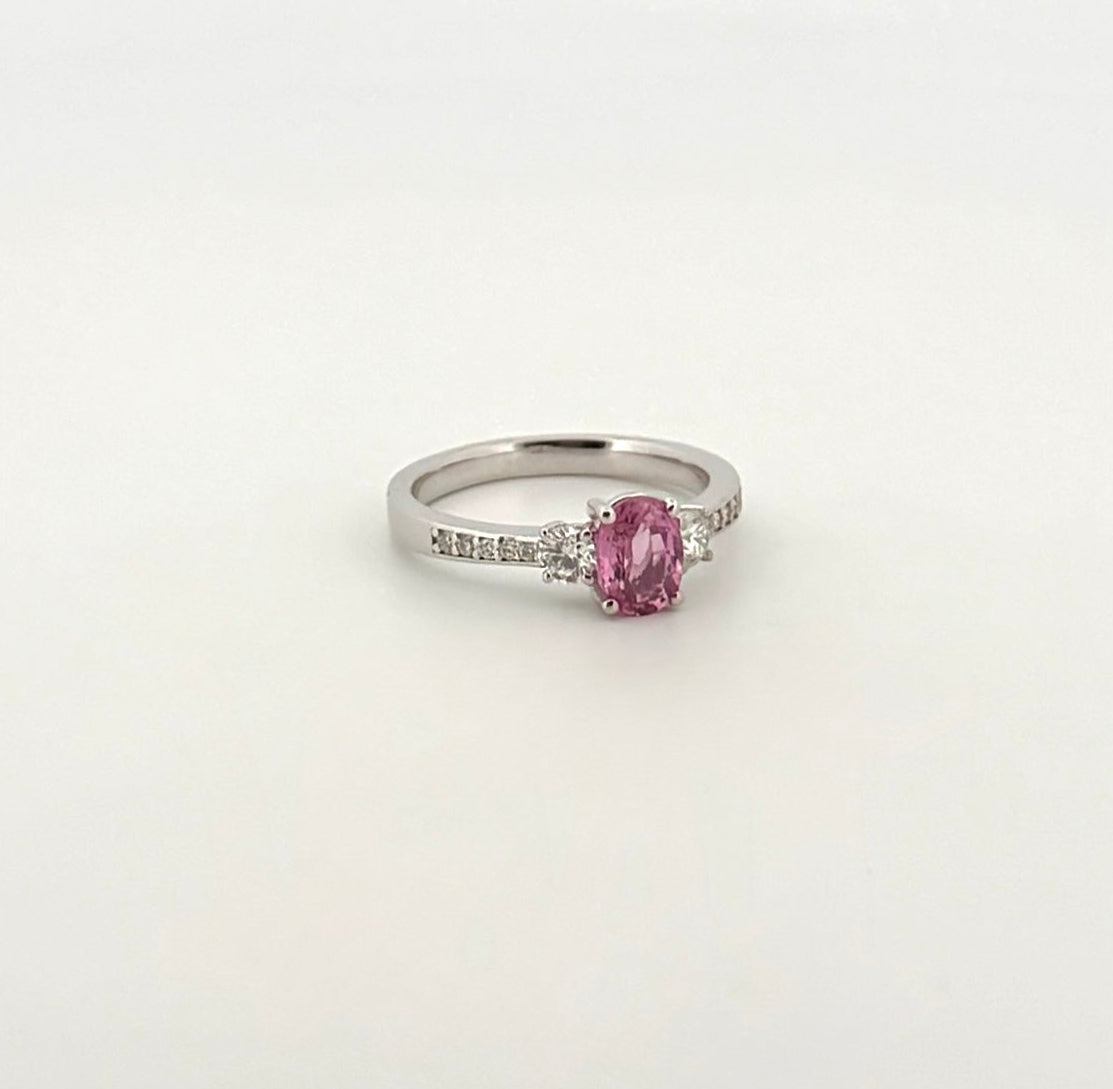 Pink Sapphire and Diamond Ring