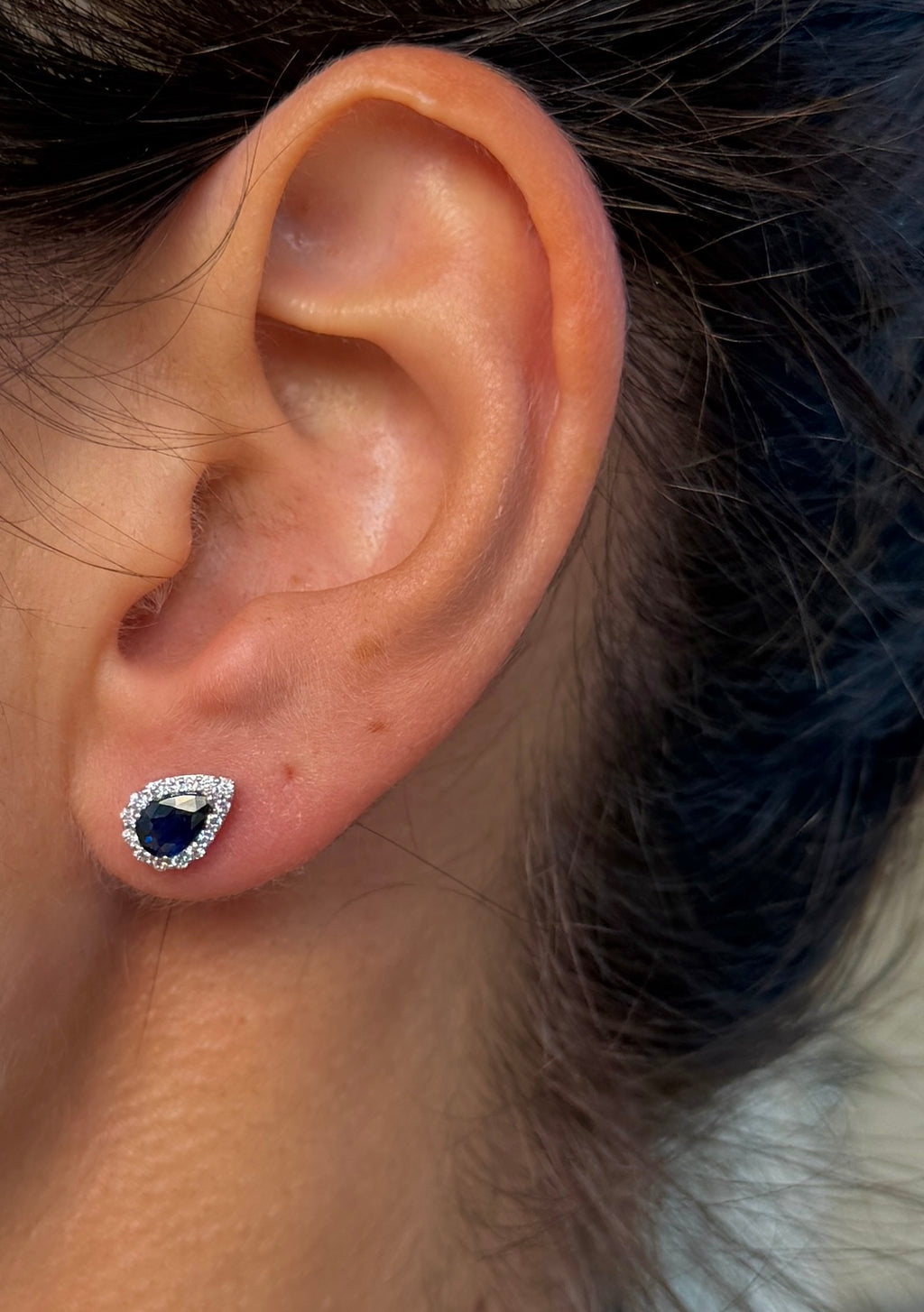 Sapphire Pear Studs with Diamond Halos