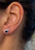 Sapphire Pear Studs with Diamond Halos