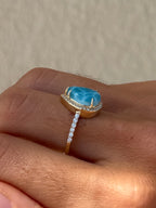 Pear Larimar and Diamond Halo Ring