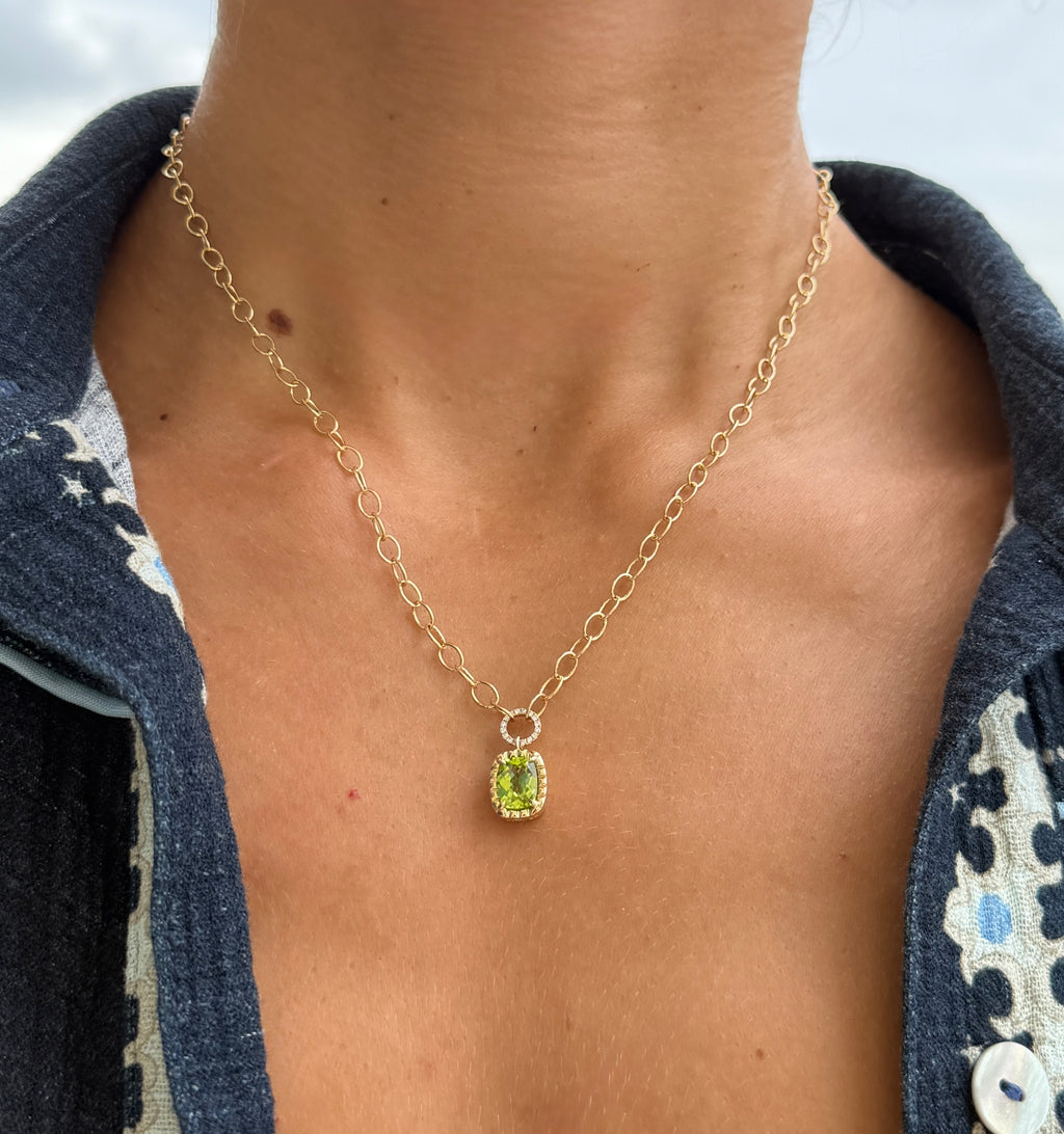 Peridot Pendant Cable Necklace