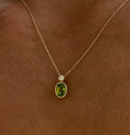 Peridot and Diamond Bezel Pendant Necklace
