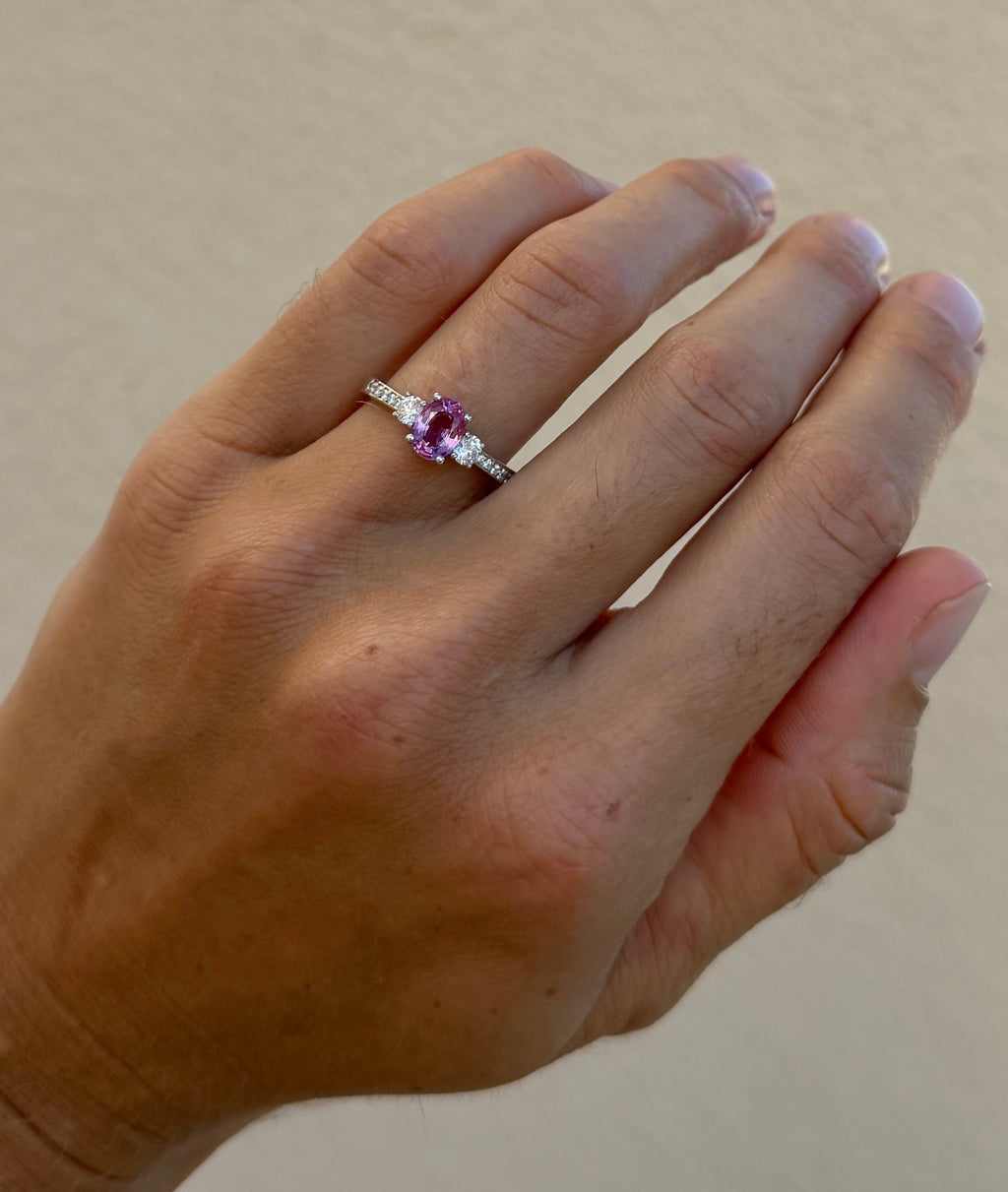 Pink Sapphire and Diamond Ring