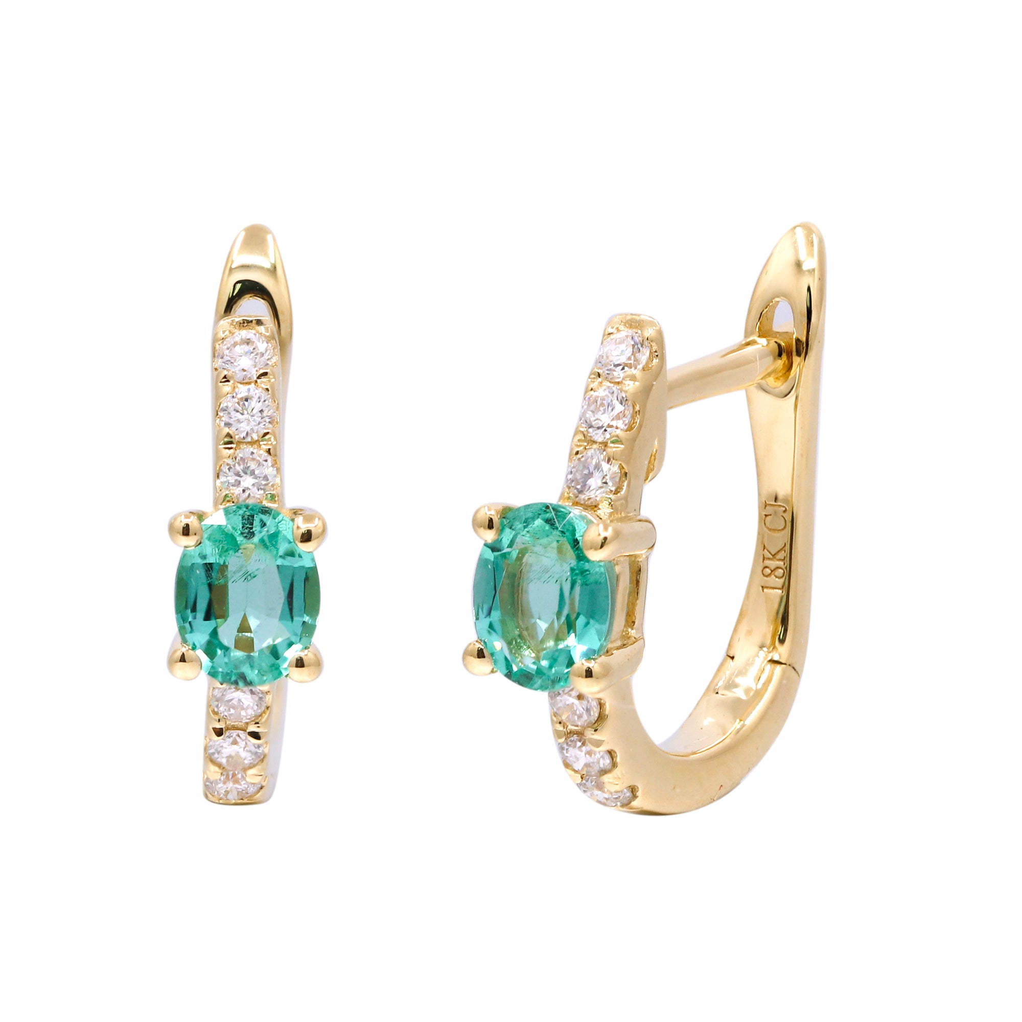 Emerald and Diamond Gold Hoop Earrings - PREORDER