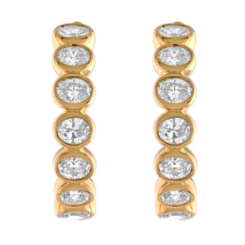 Round cut natural diamond earrings, bezel set, 14kt yellow gold.