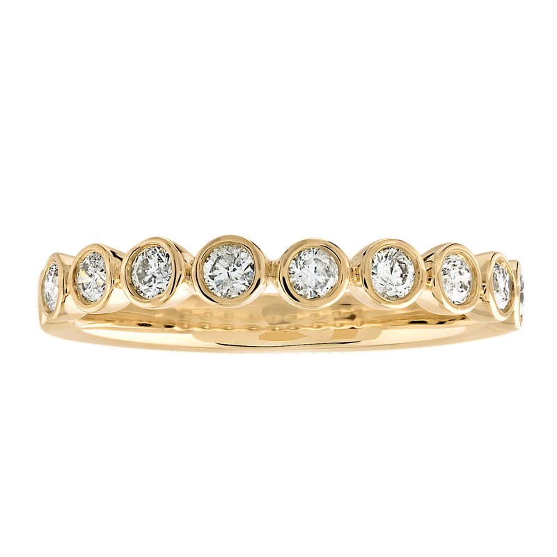Round cut natural diamonds bezel set in 14kt yellow gold