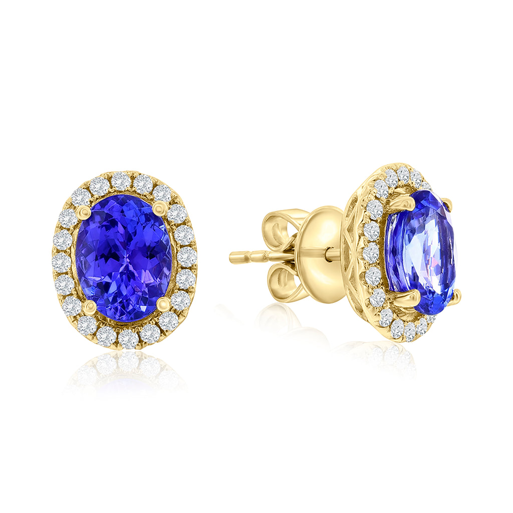 Tanzanite Oval Stud Earrings with Diamond Halo