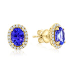 Tanzanite Oval Stud Earrings with Diamond Halo