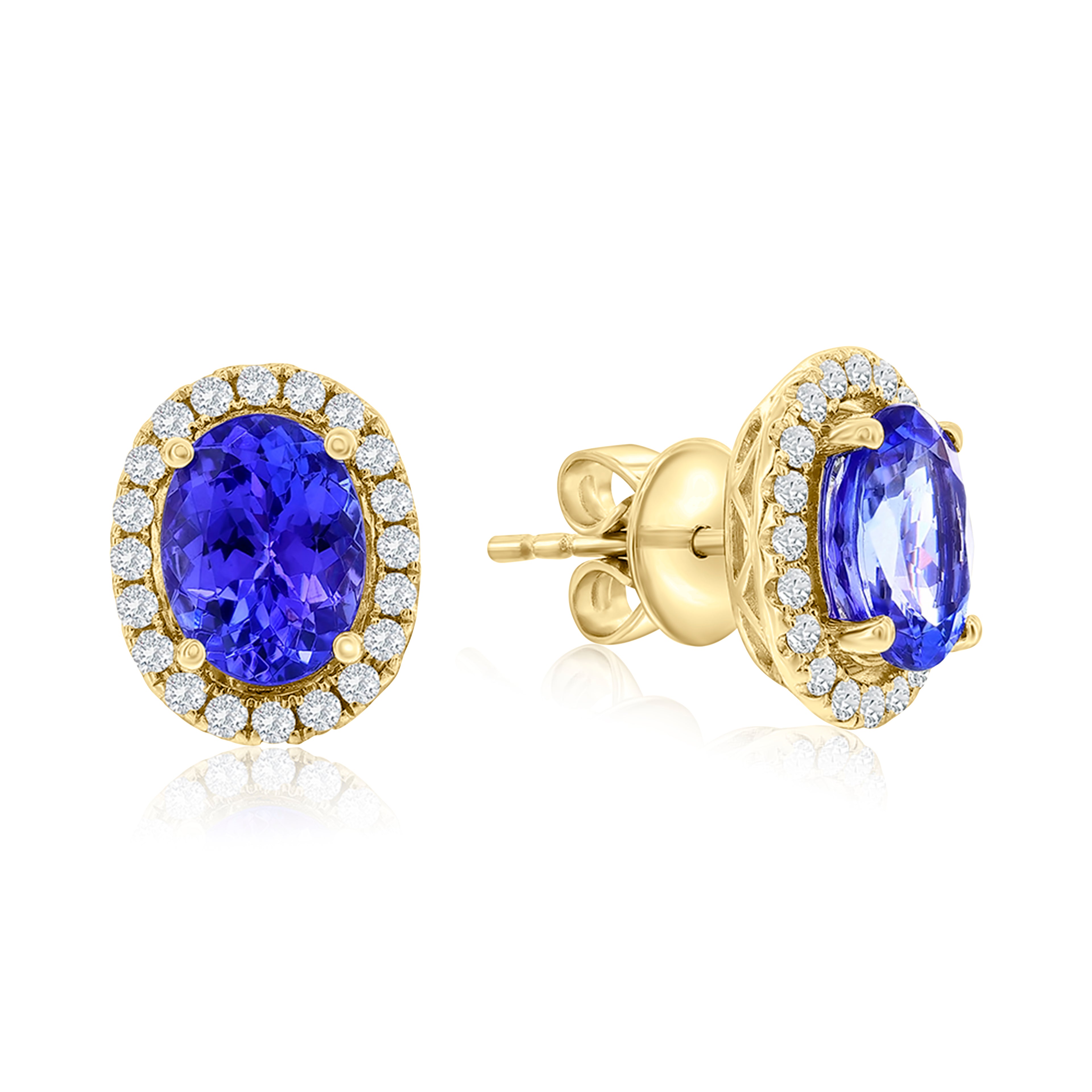 Tanzanite Oval Stud Earrings with Diamond Halo