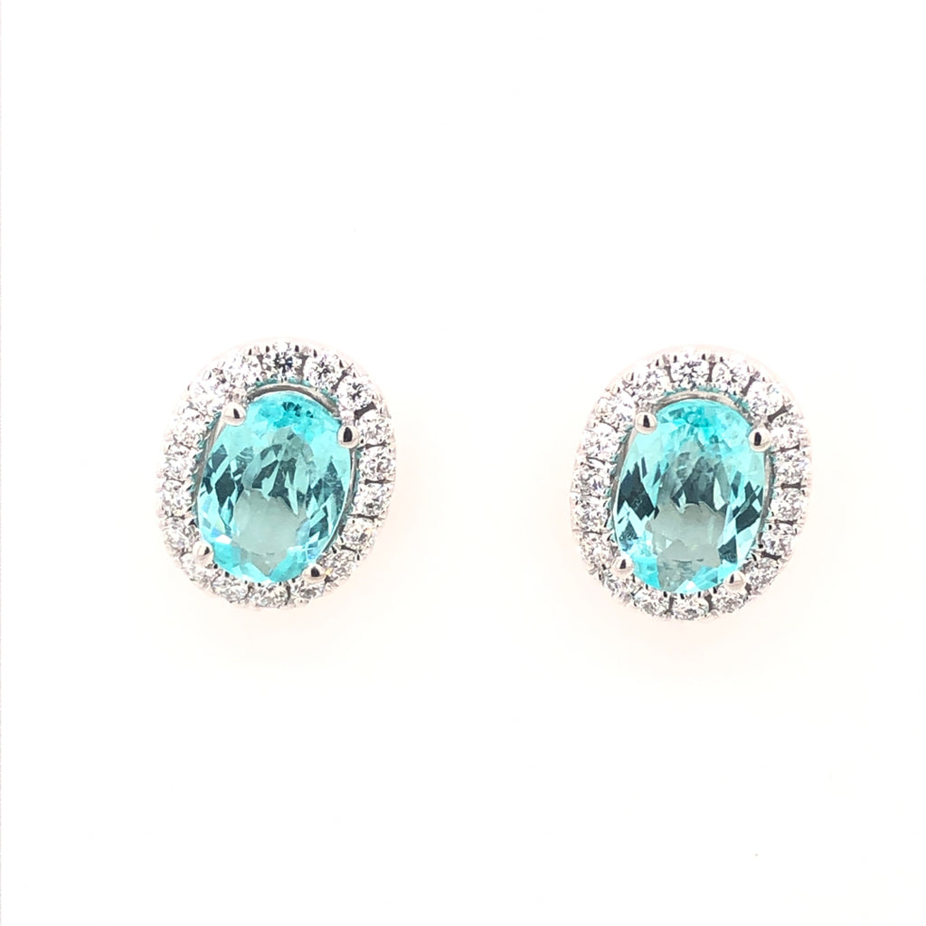 Paraíba Tourmaline & Diamond Stud Earrings - GIA Certified Natural