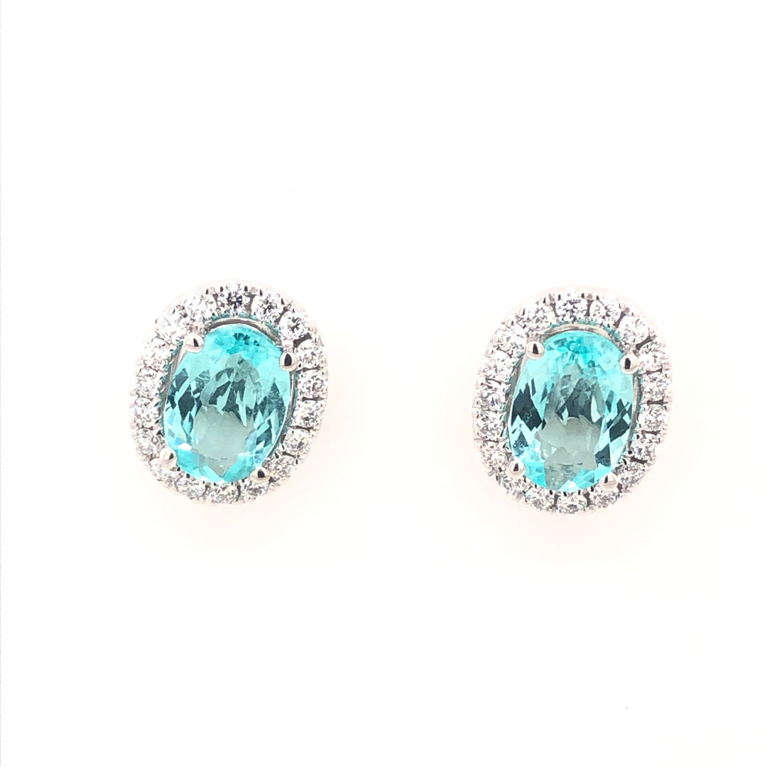Paraíba Tourmaline & Diamond Stud Earrings - GIA Certified Natural