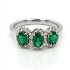 Emerald Trio Ring with Diamond Halos