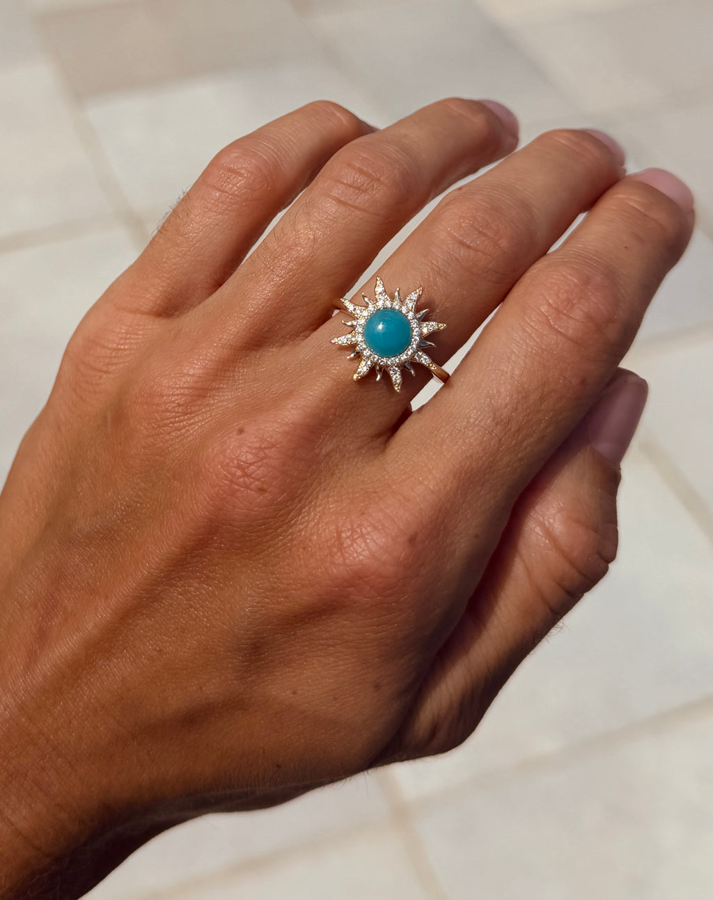 Larimar and Diamond Sunburst Ring