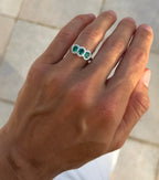 Emerald Trio Ring with Diamond Halos