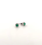 Emerald Round Stud Earrings with Diamond Halos