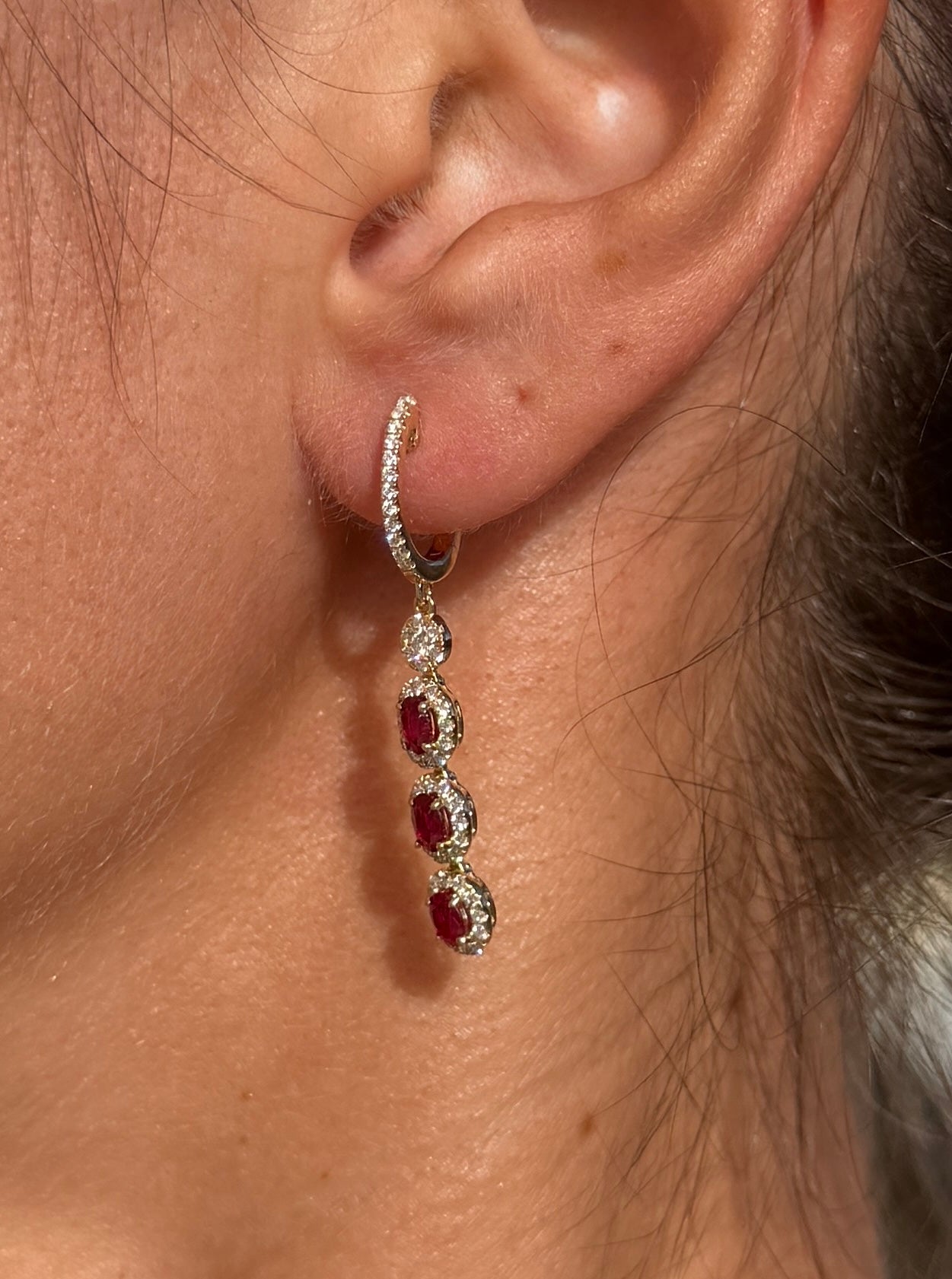 Ruby Drop Earrings with Diamond Halos