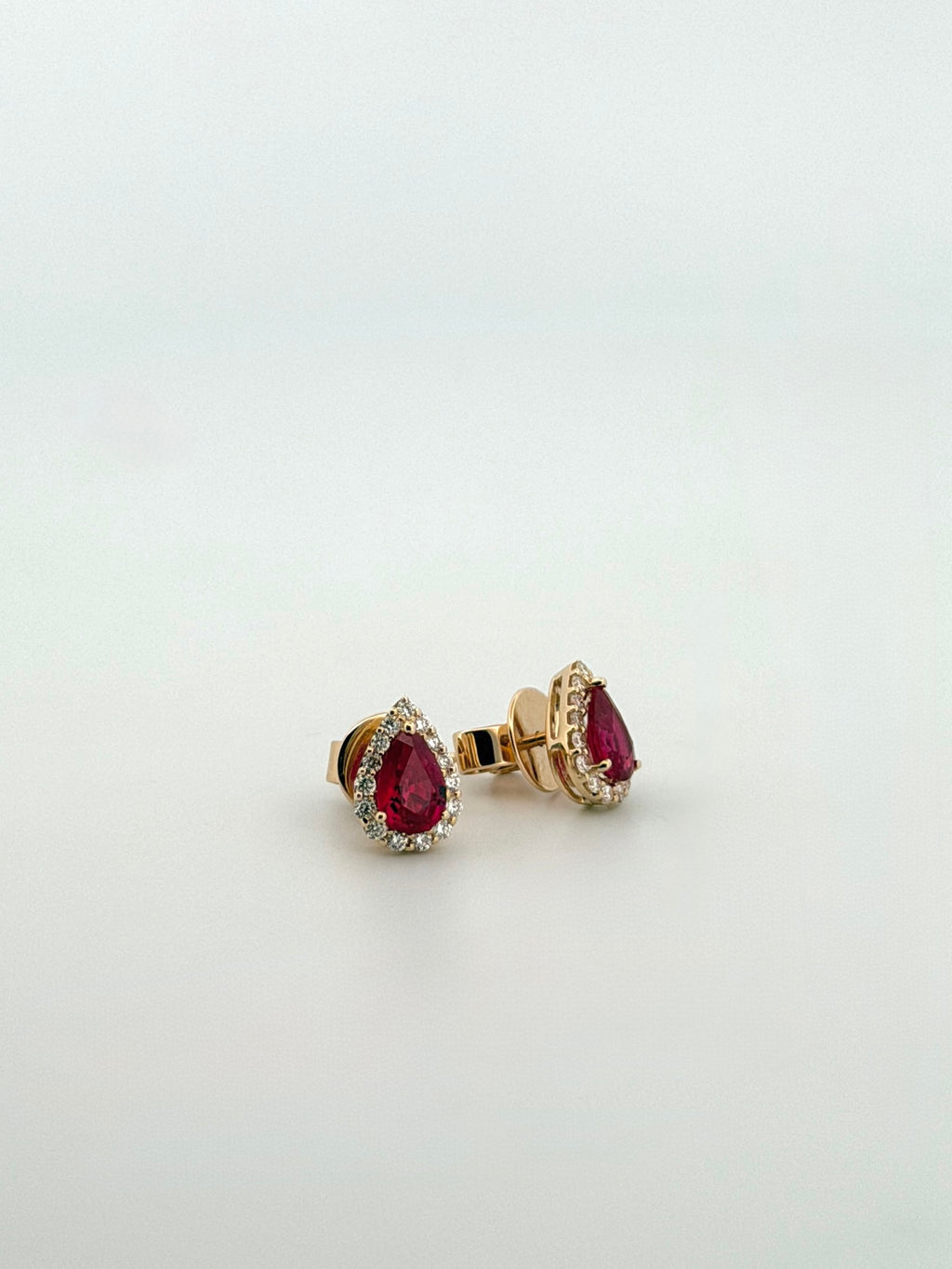 Ruby Pear Studs with Diamond Halos