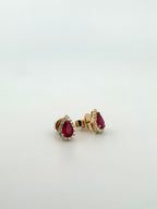 Ruby Pear Studs with Diamond Halos