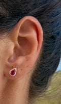 Ruby Pear Studs with Diamond Halos