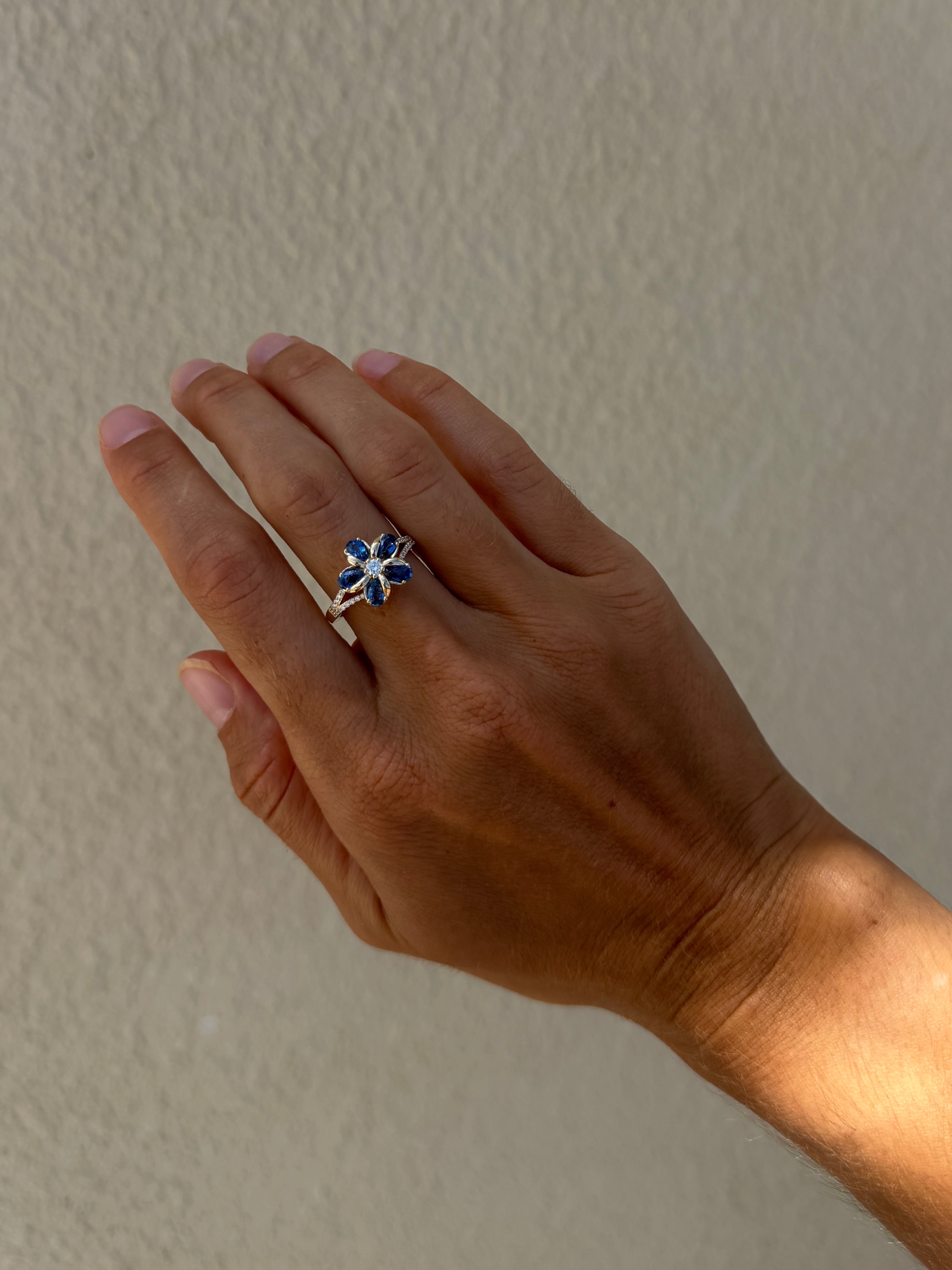 Sapphire & Diamond Plumeria Ring