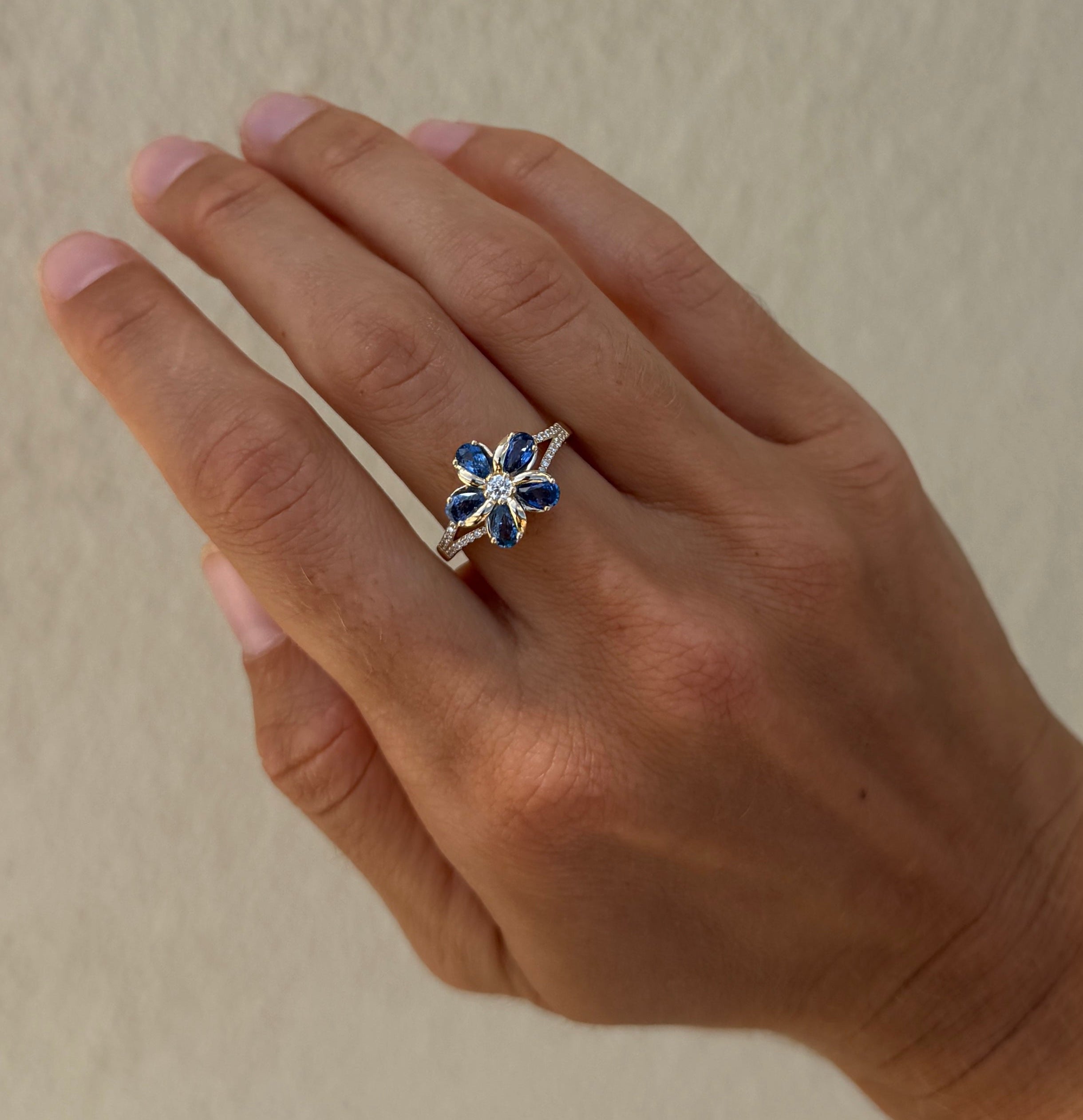 Sapphire & Diamond Plumeria Ring