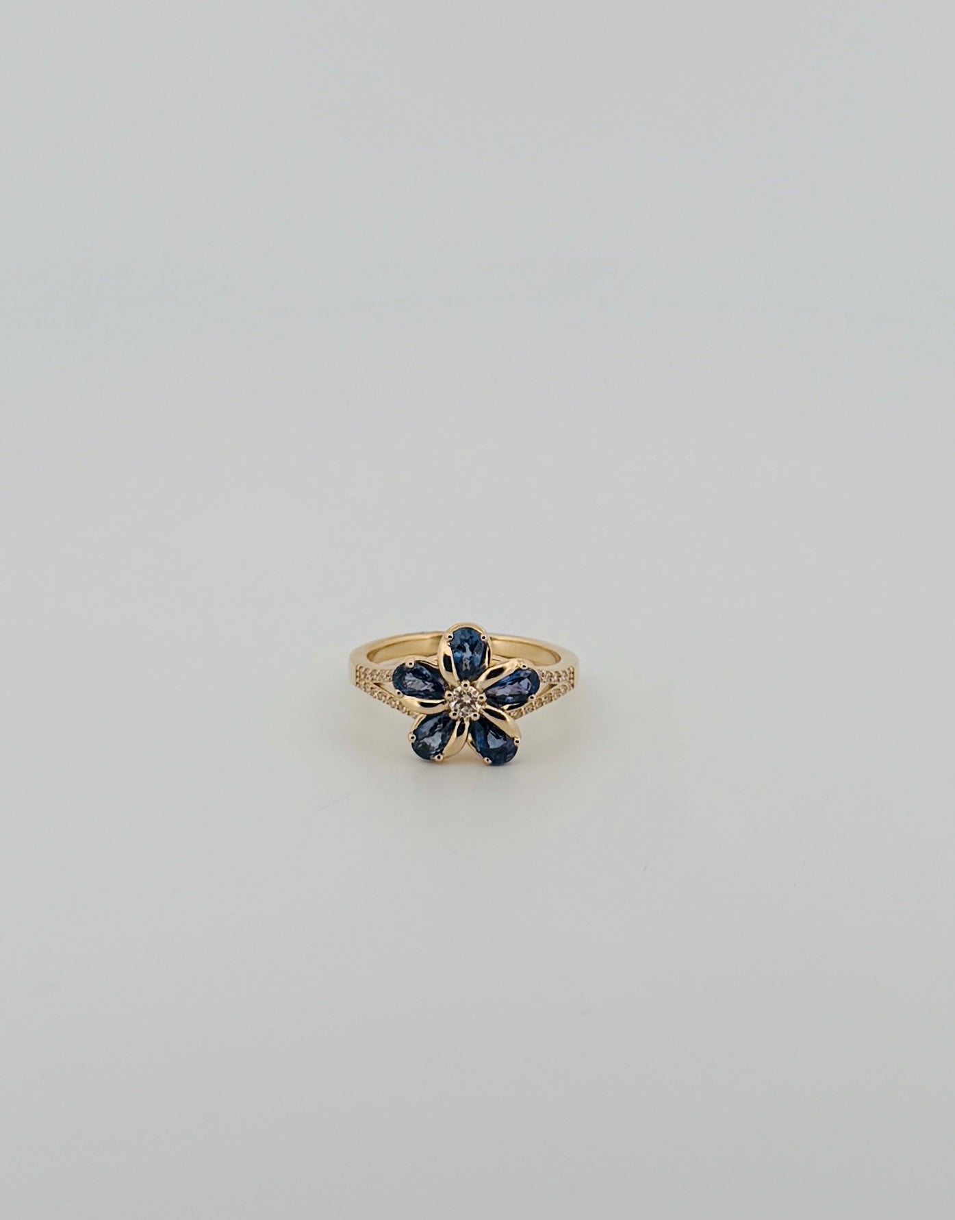 Sapphire & Diamond Plumeria Ring