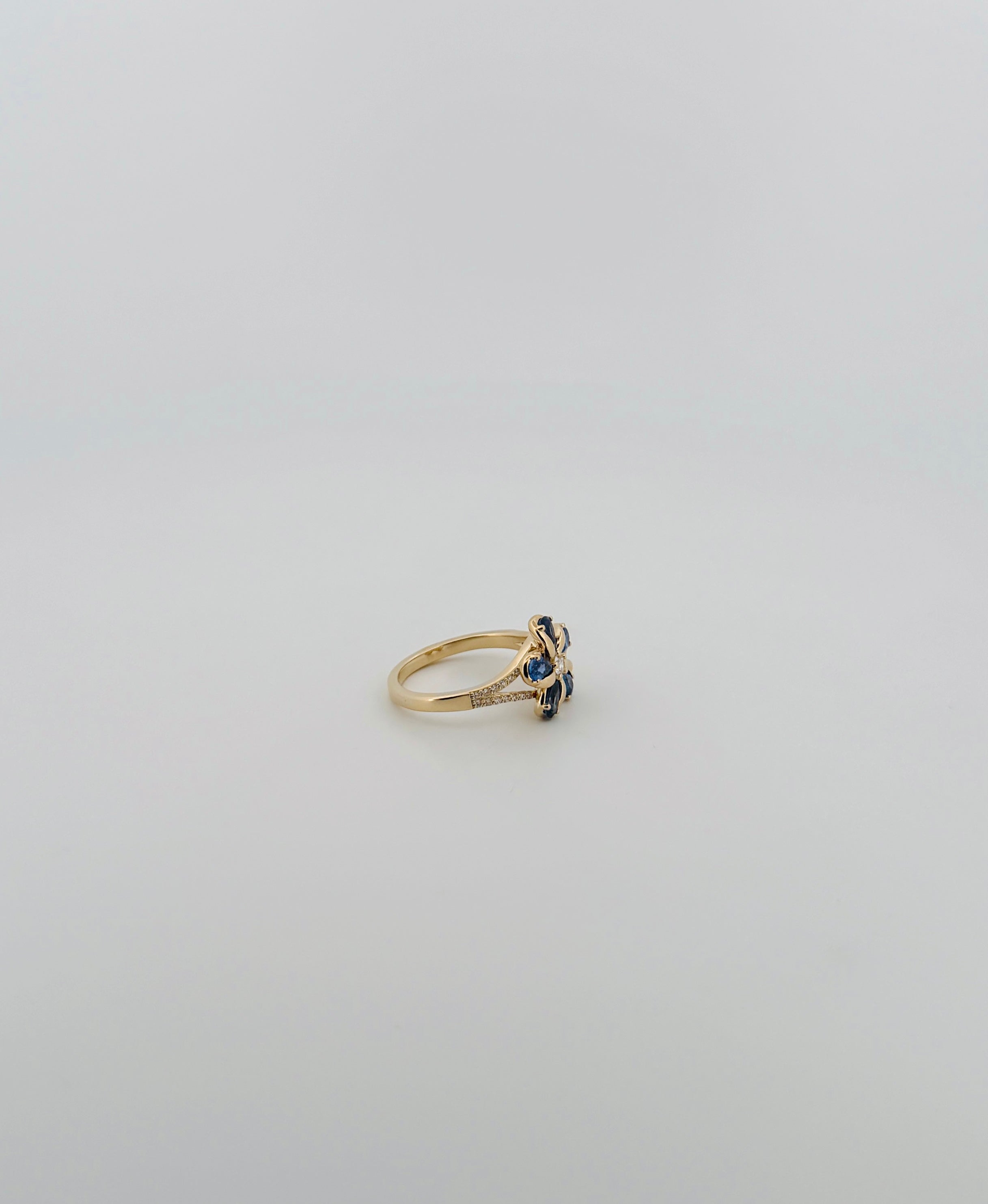 Sapphire & Diamond Plumeria Ring