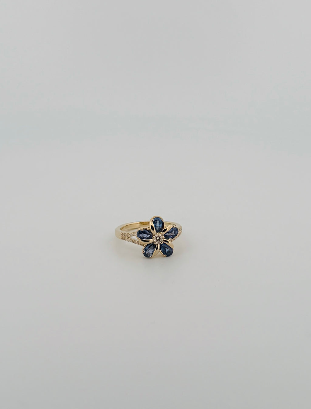 Sapphire & Diamond Plumeria Ring