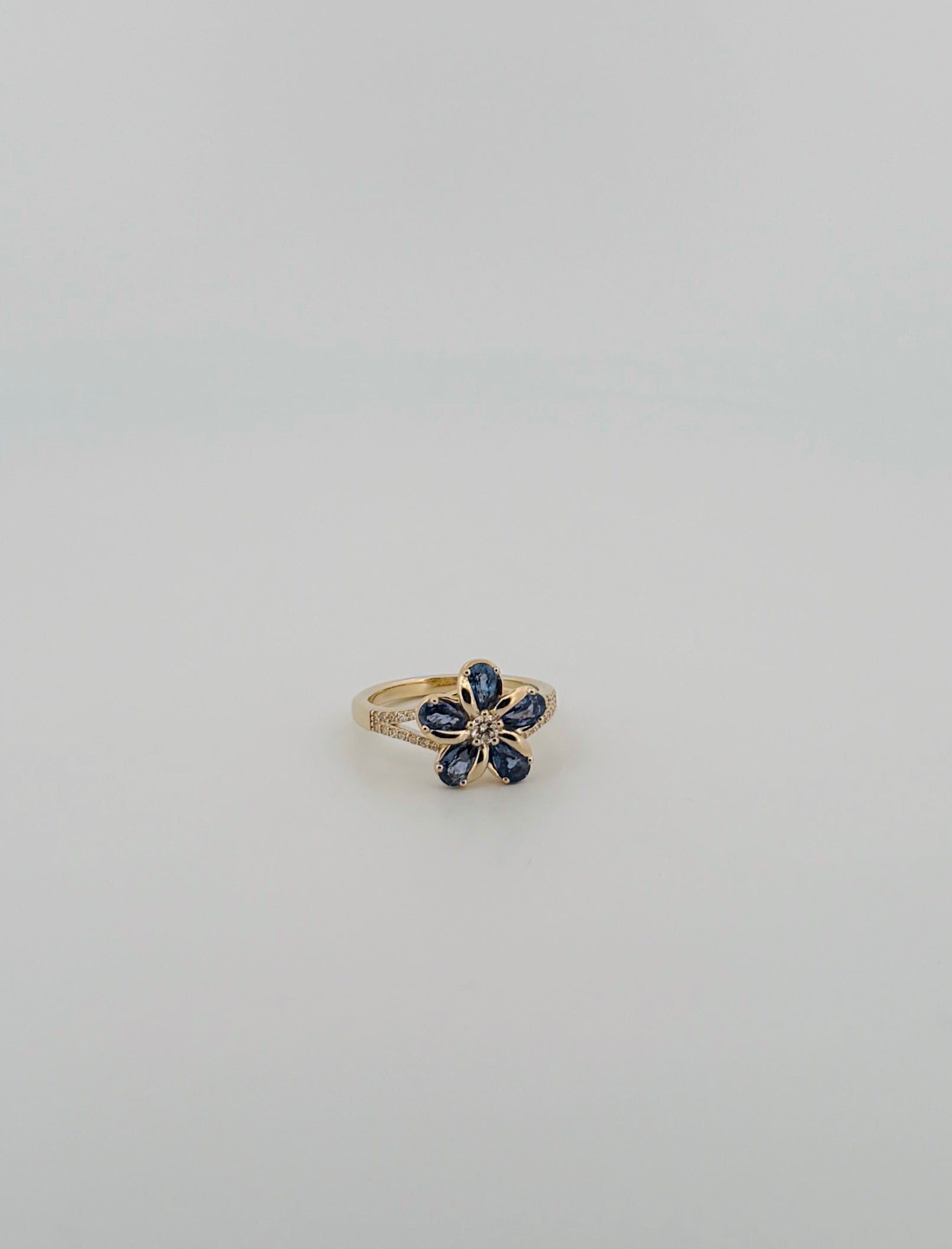Sapphire & Diamond Plumeria Ring