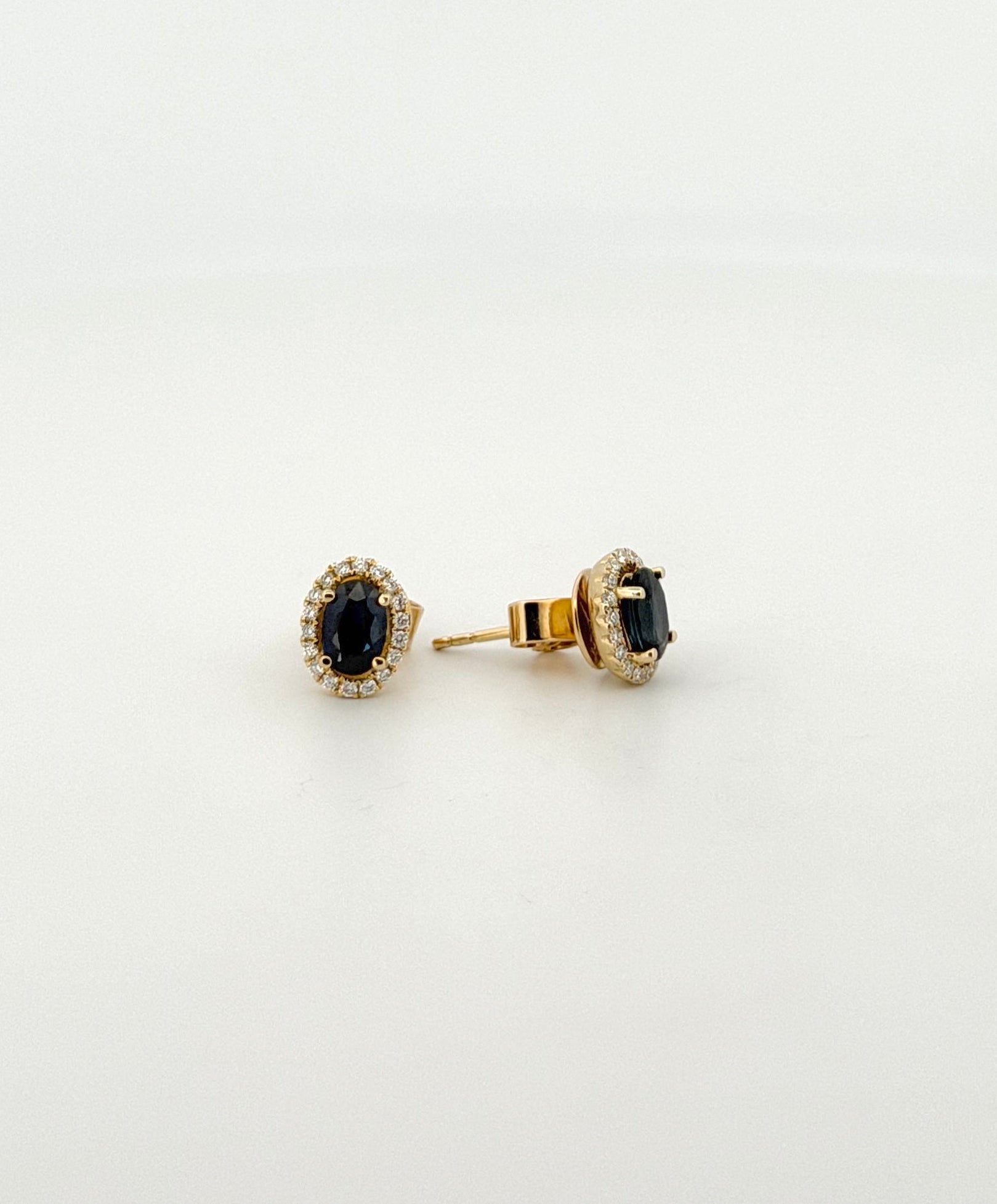 Sapphire Oval Studs with Diamond Halos