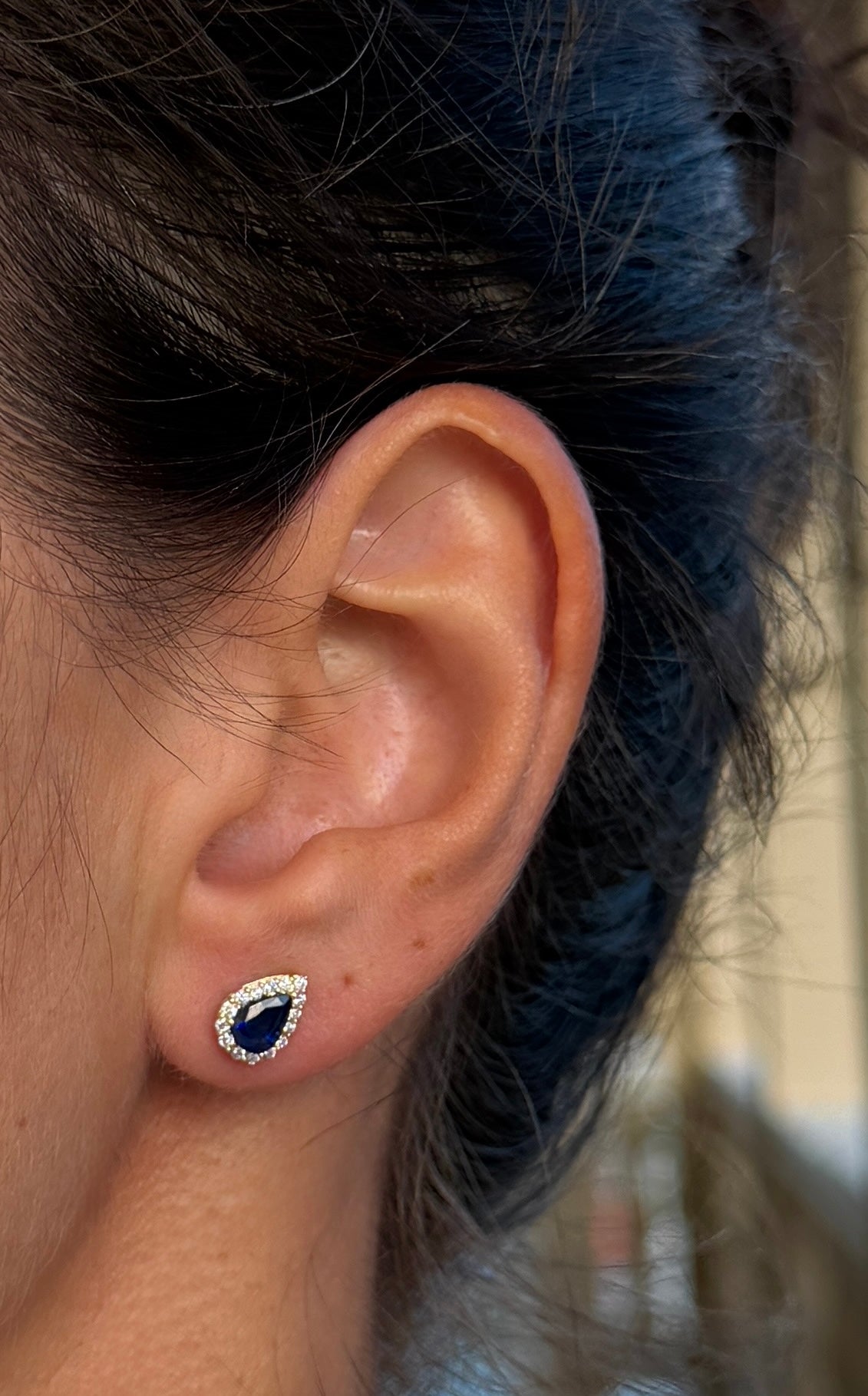 Sapphire Pear Studs with Diamond Halos