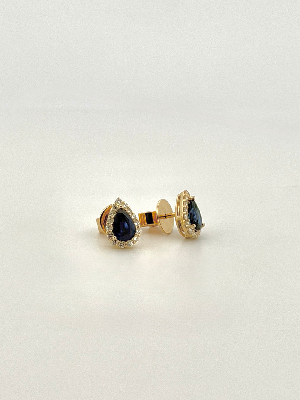 Sapphire Pear Studs with Diamond Halos