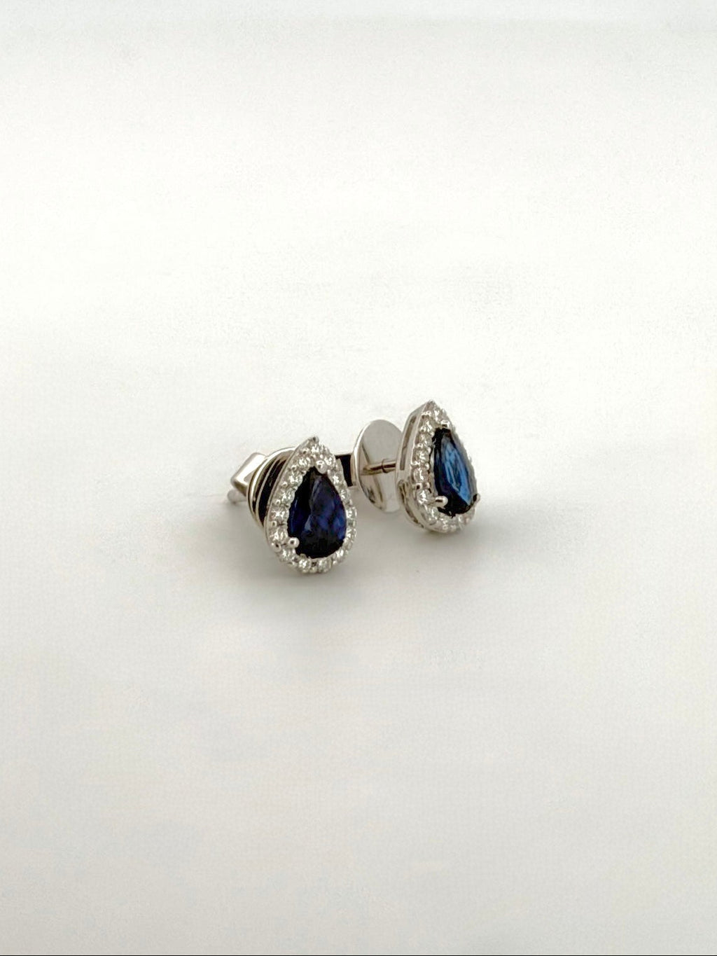 Sapphire Pear Studs with Diamond Halos