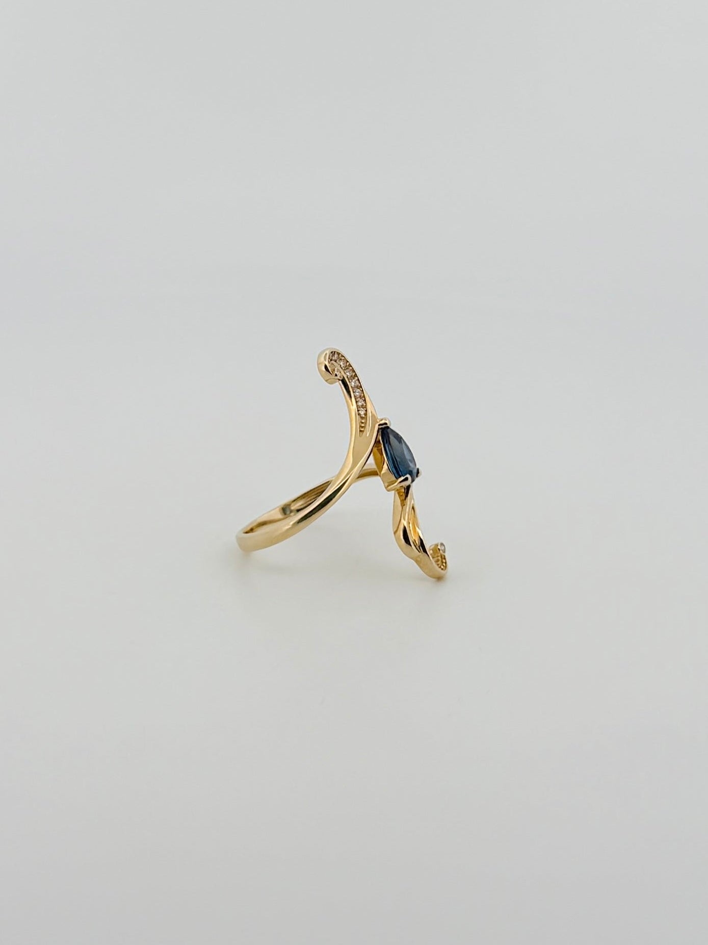 Sapphire and Diamond Bypass Wave Ring