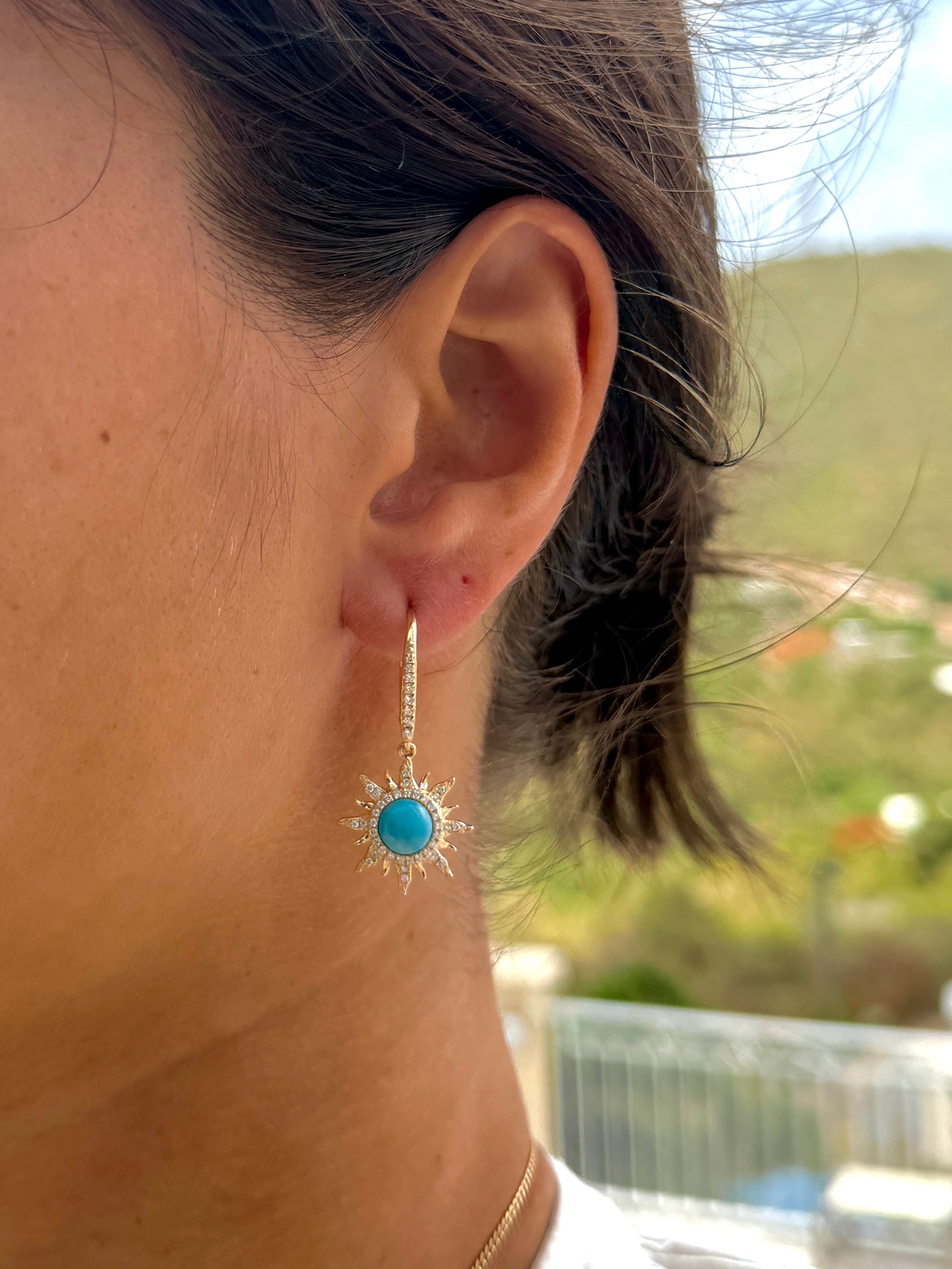Larimar & Diamond Sunburst Drop Earrings