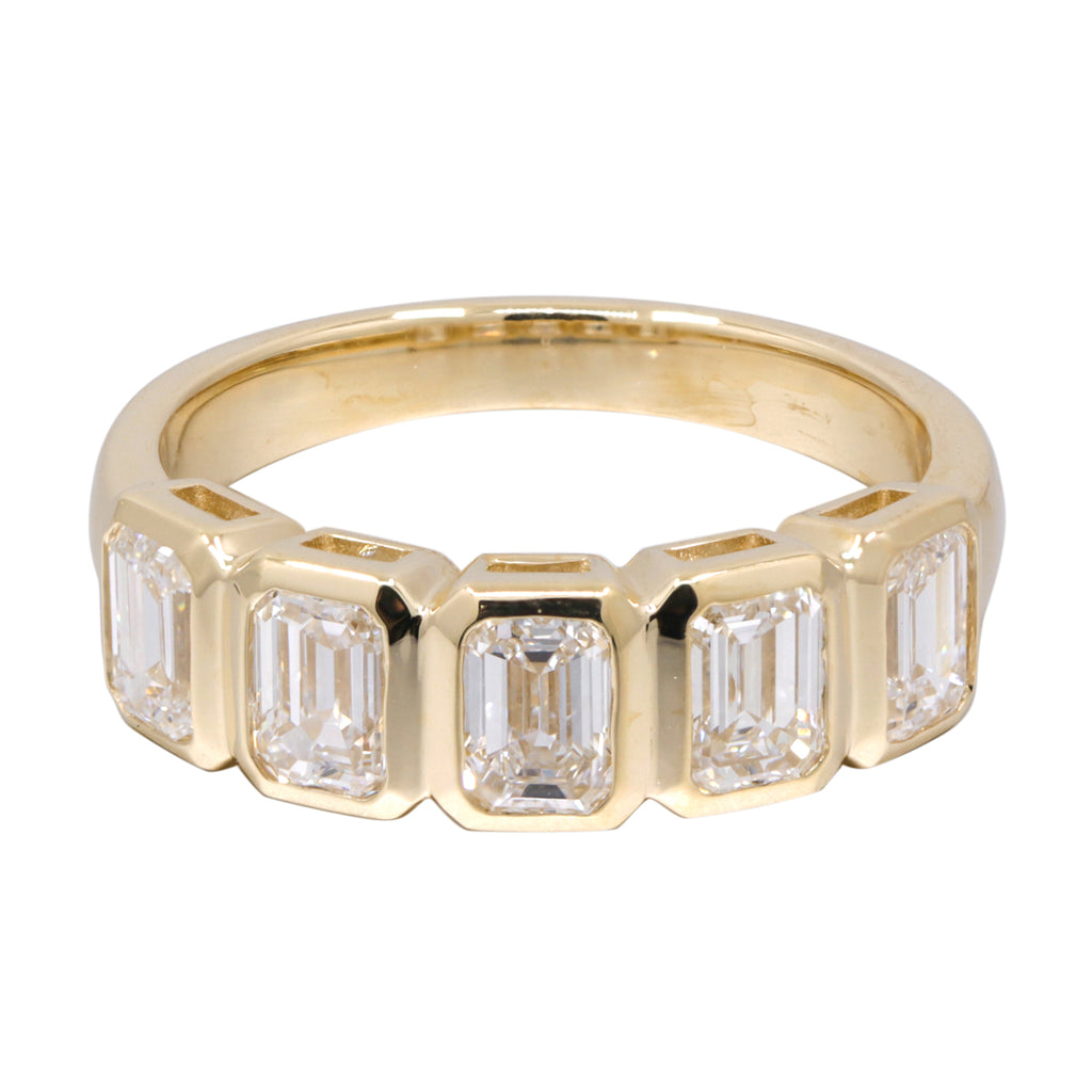 Emerald Cut Lab Diamond Half Eternity Bezel Ring - PREORDER