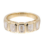 Emerald Cut Lab Diamond Half Eternity Bezel Ring - PREORDER
