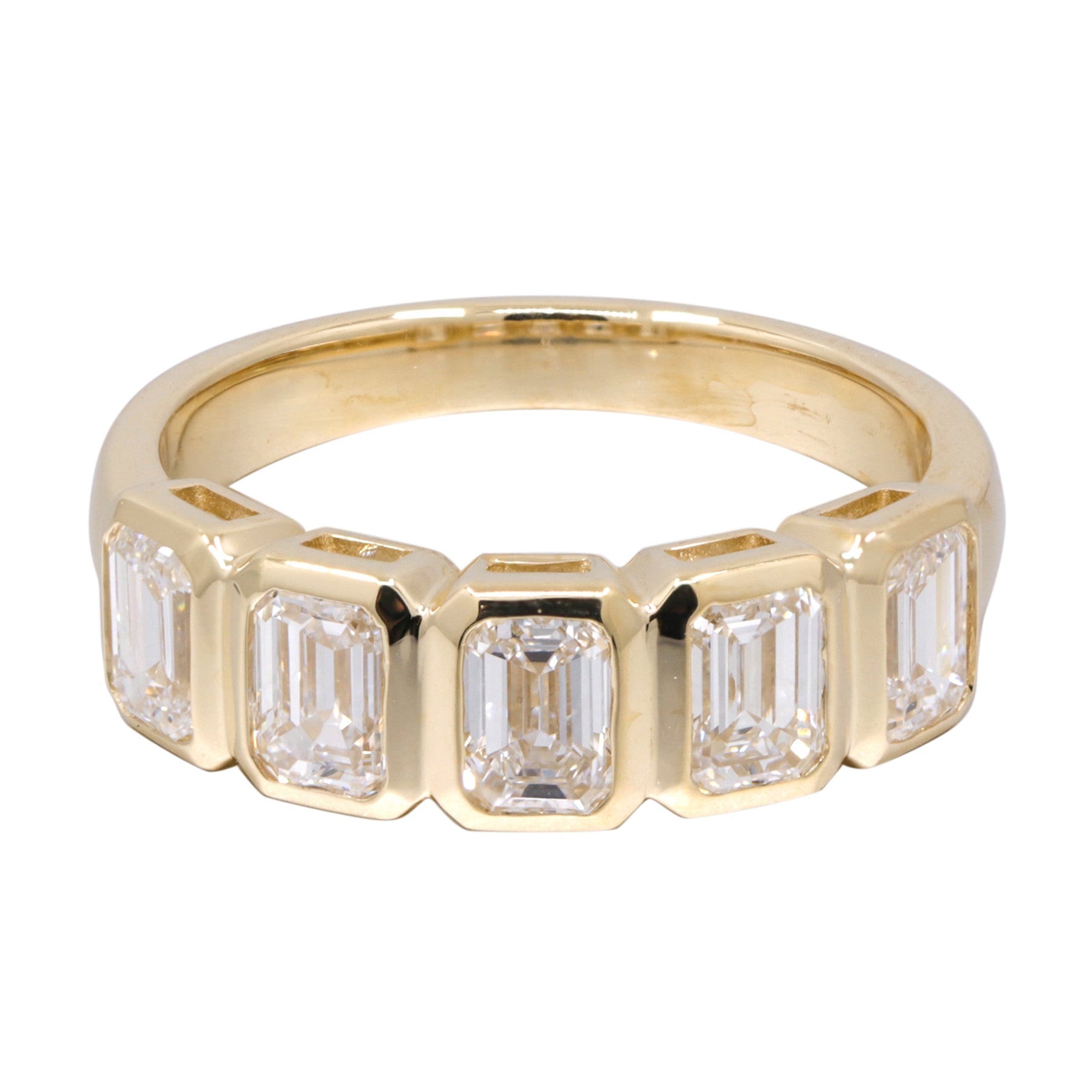 Emerald Cut Lab Diamond Half Eternity Bezel Ring - PREORDER