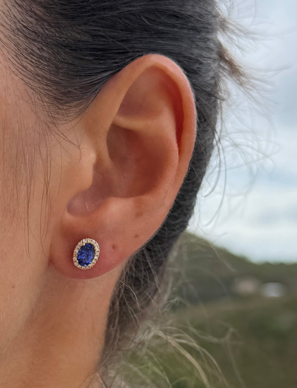 Tanzanite and Diamond Halo Stud Earrings